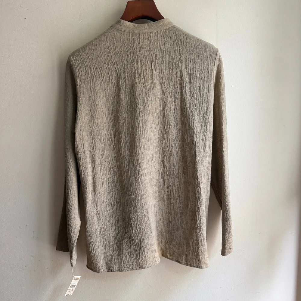 Vintage Talbots Crinkle Gauze Blouse Band Collar Tan Small NWT